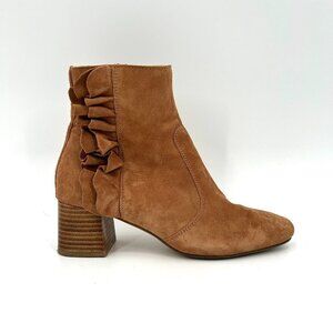 ANTHROPOLOGIE Mia Ruffled Brown Leather Suede Side Zip Ankle Boots Shoes Size 36
